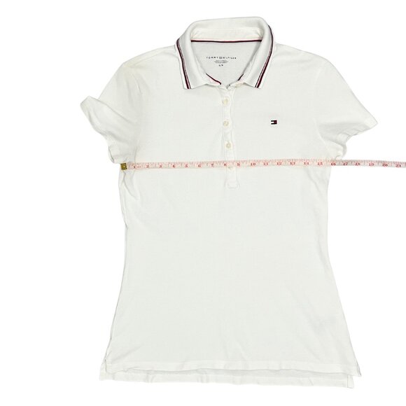 Tommy Hilfiger Women's White Polo Shirt Size S Preppy Y2K Flag Logo Classic Fit - Picture 4 of 10